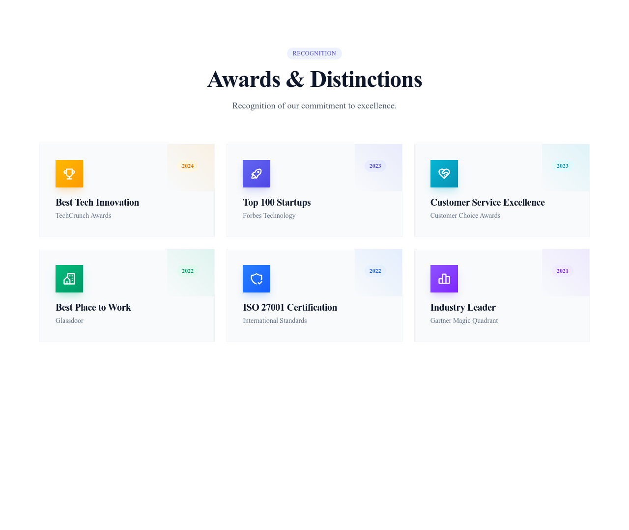 Screenshot of About Company Awards template