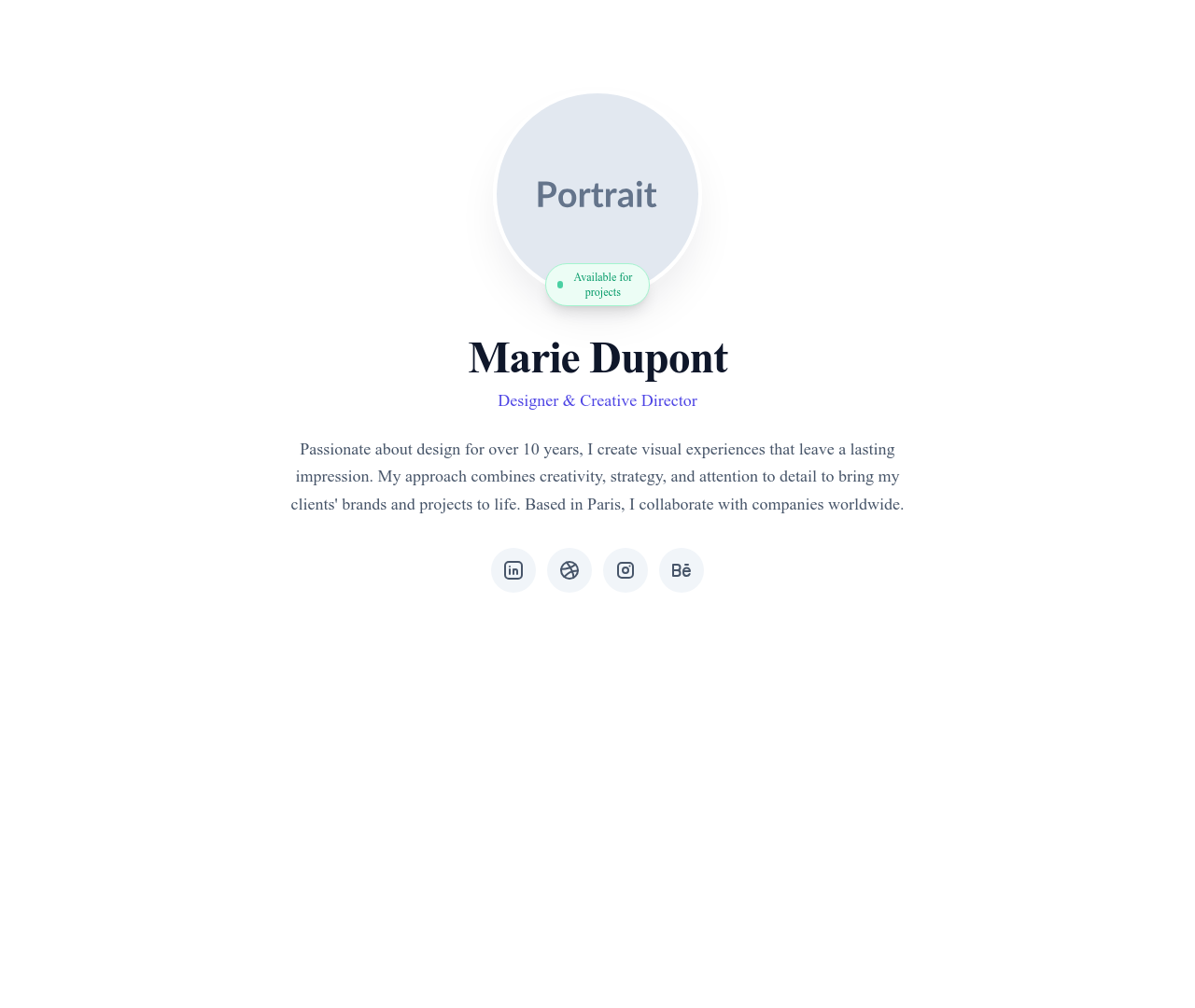Screenshot of About Personal Bio template