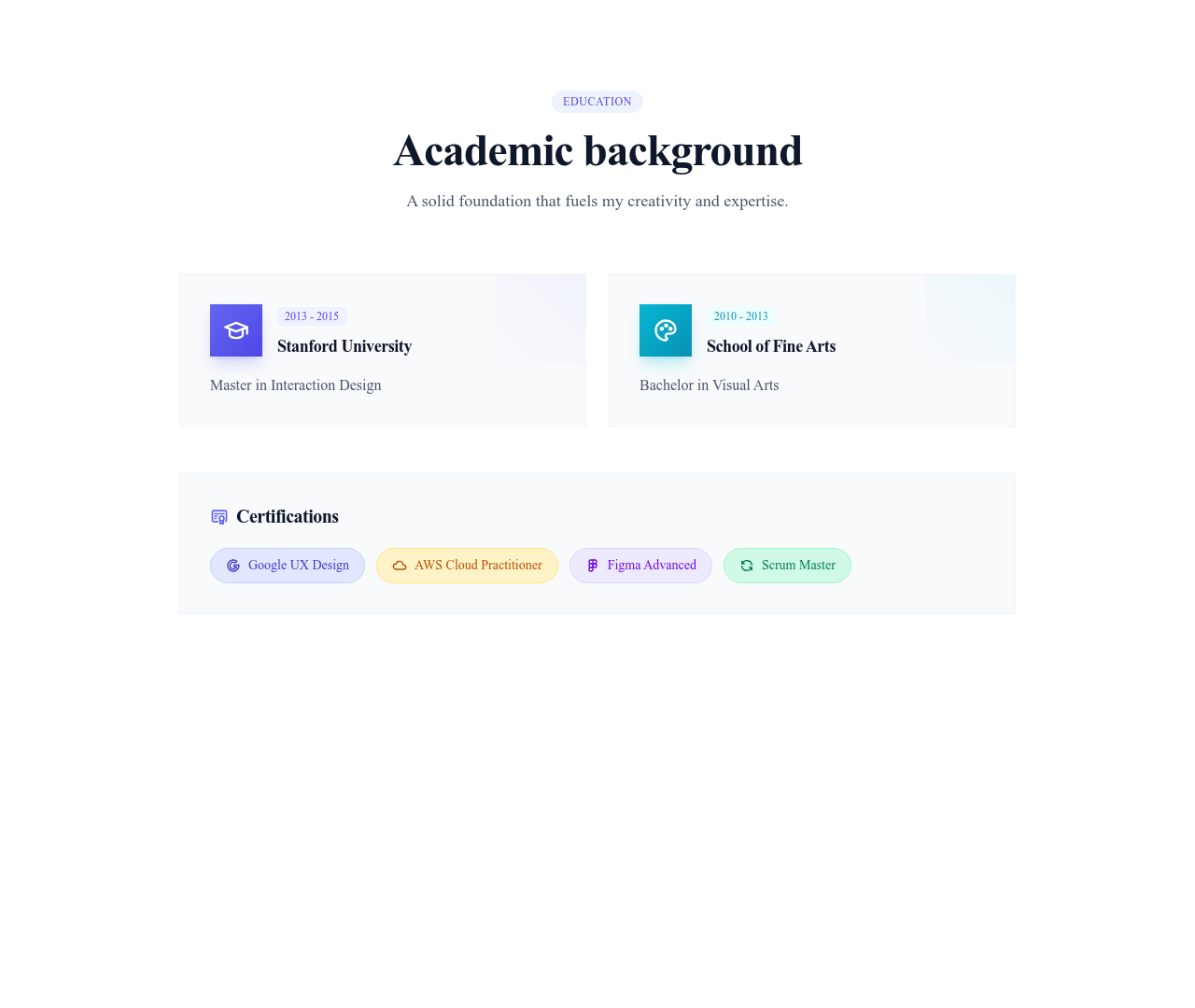 Screenshot of About Personal Education template