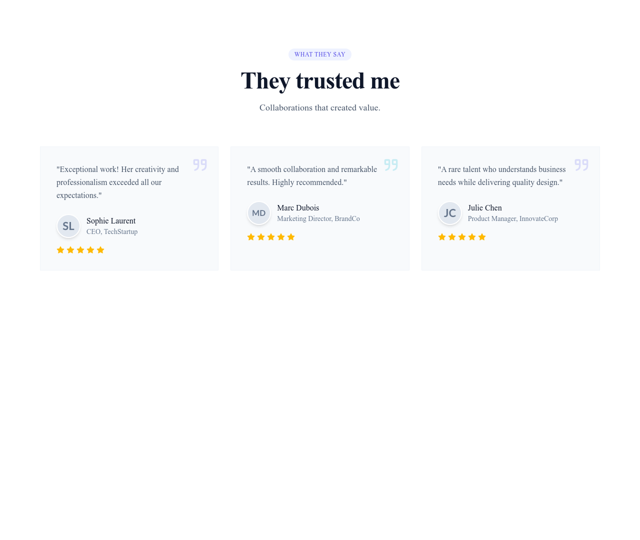Screenshot of About Personal Testimonials template
