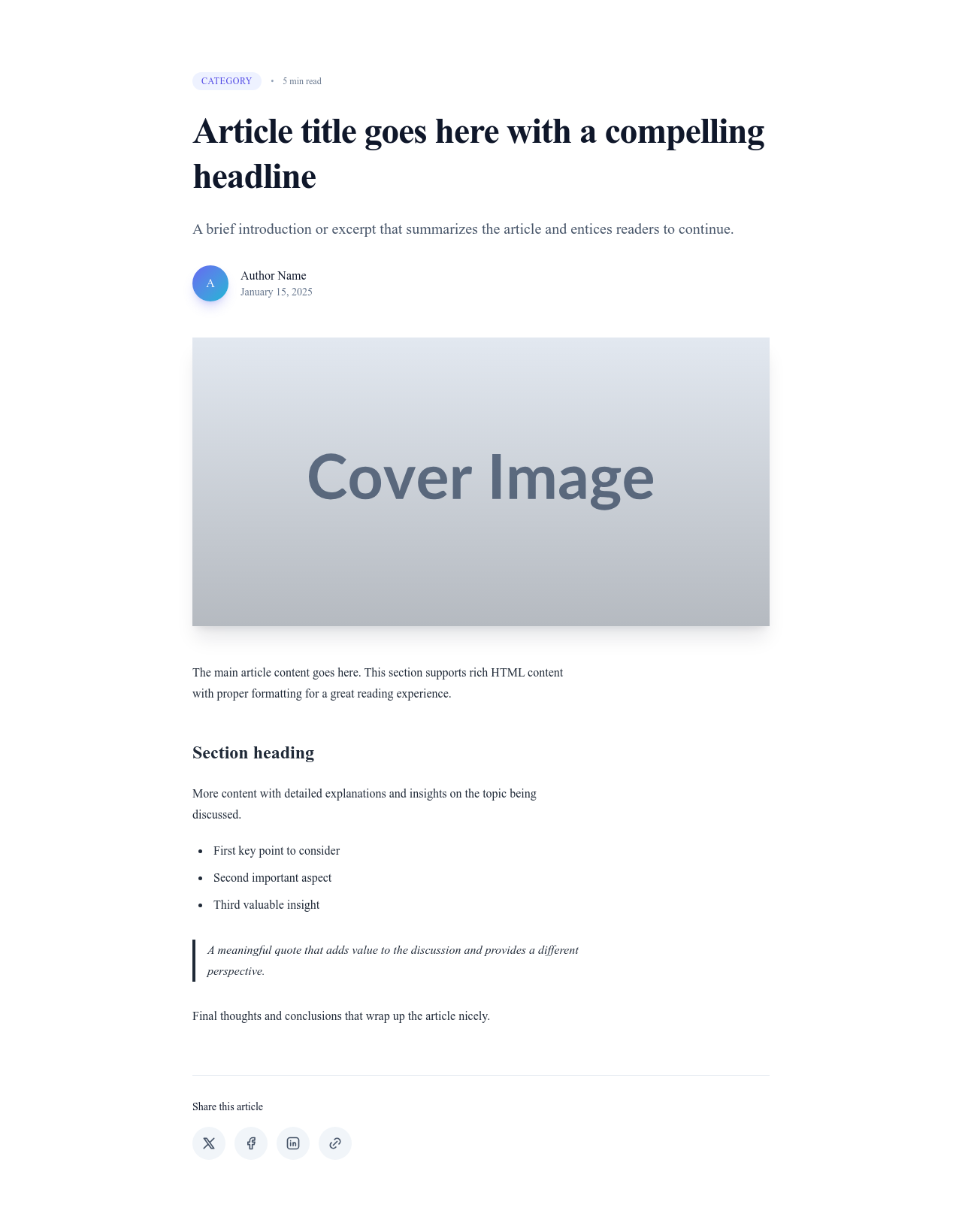 Screenshot of Blog Article Detail template