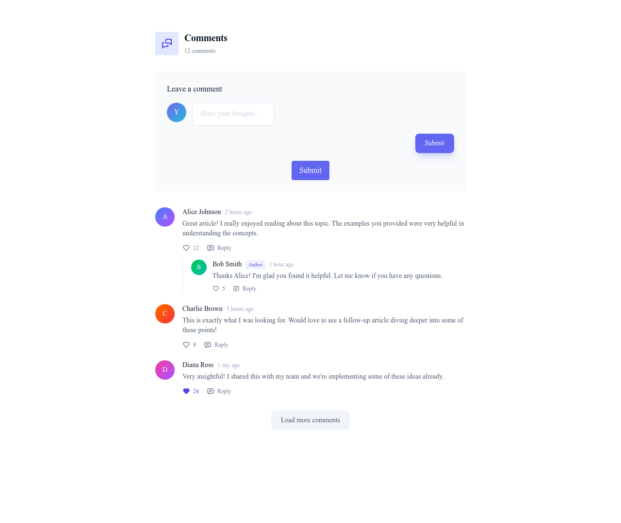 Screenshot of Blog Comments template