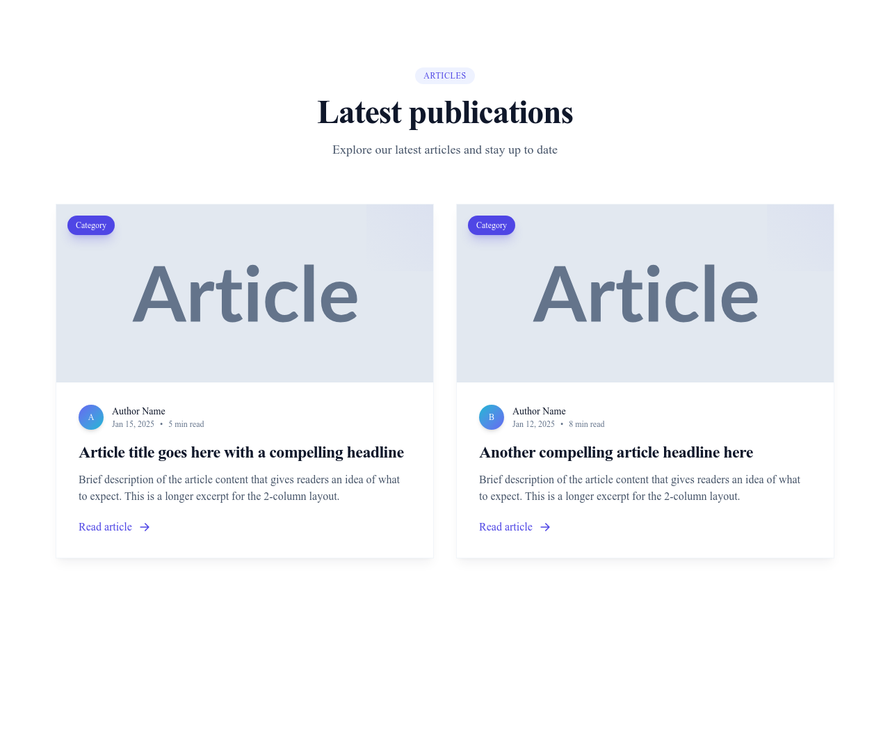 Screenshot of Blog List Cards 2 Columns template