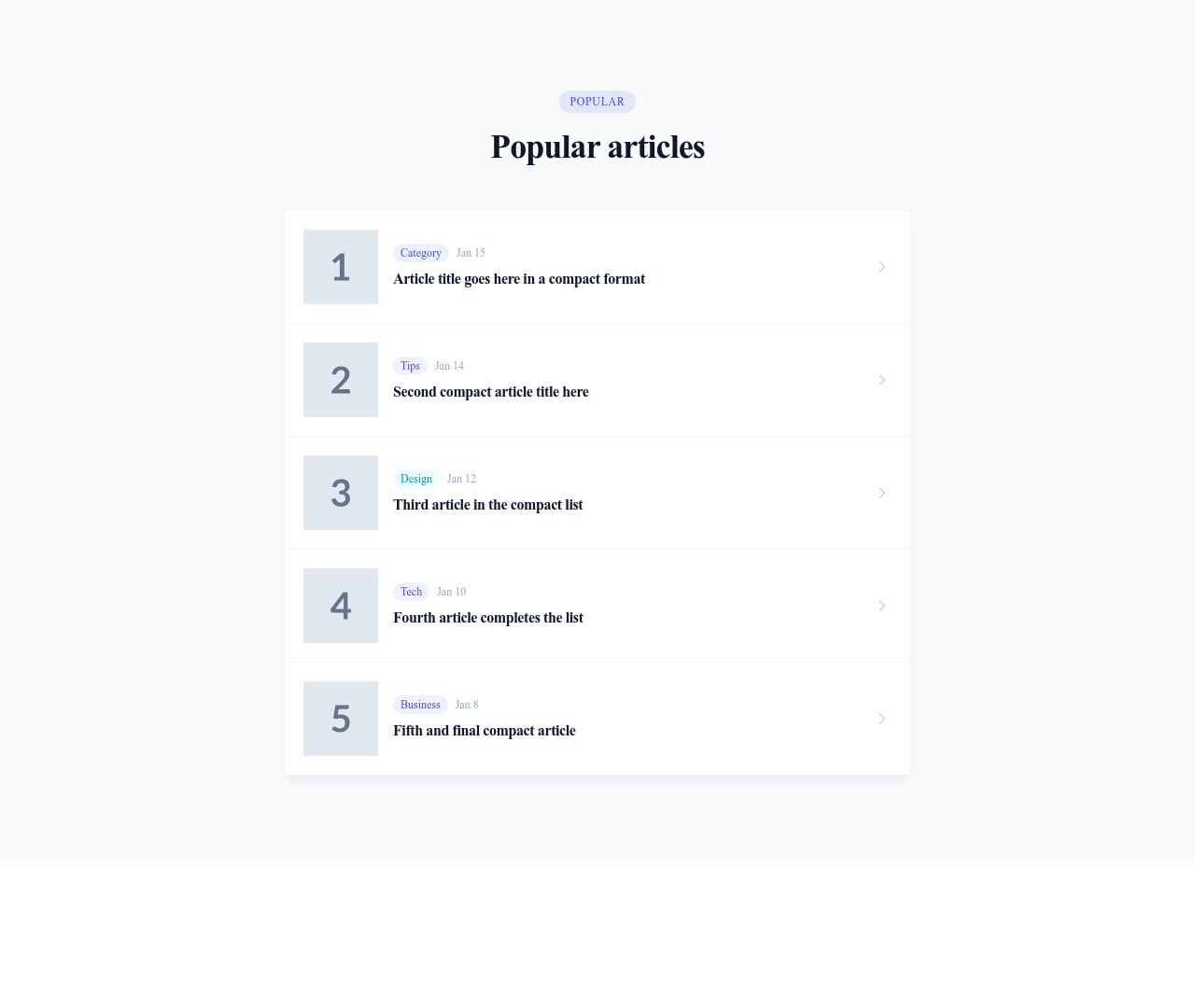 Screenshot of Blog List Compact template