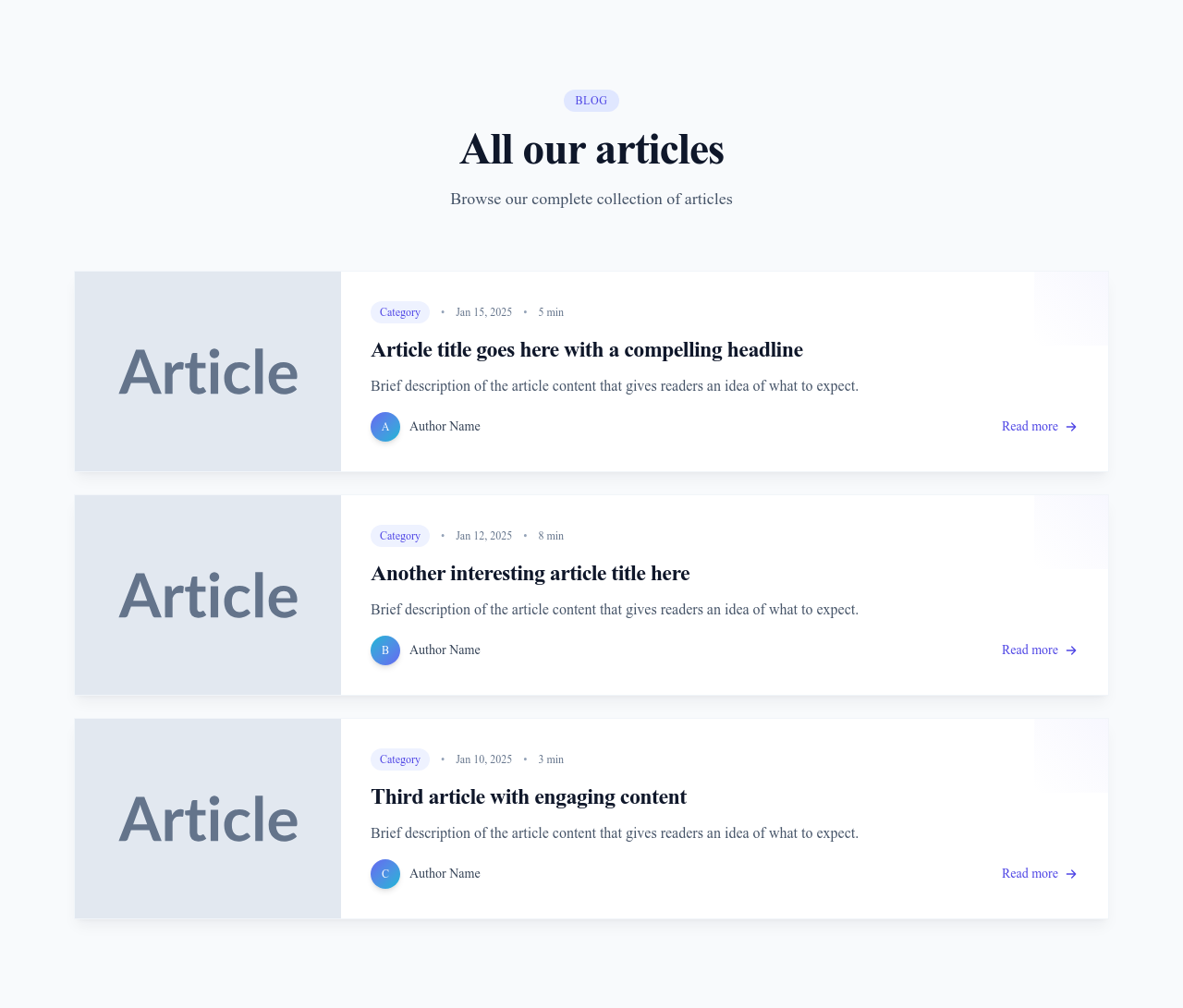Screenshot of Blog List Horizontal template