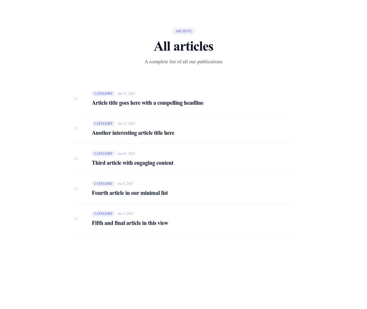 Screenshot of Blog List Minimal template