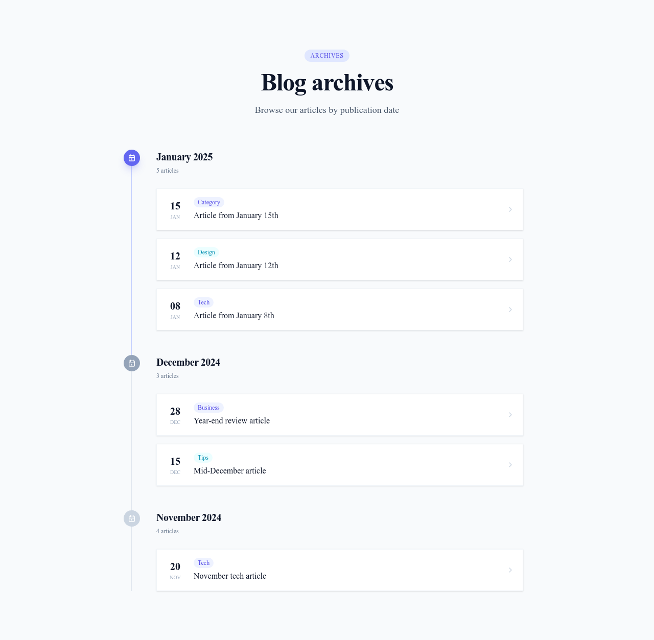 Screenshot of Blog Section Archive template