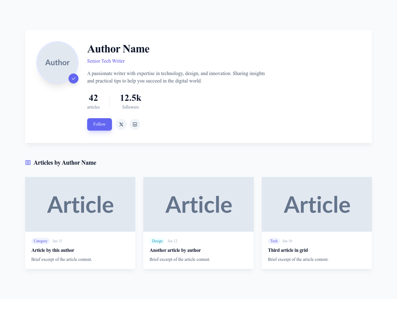 Screenshot of Blog Section Author template