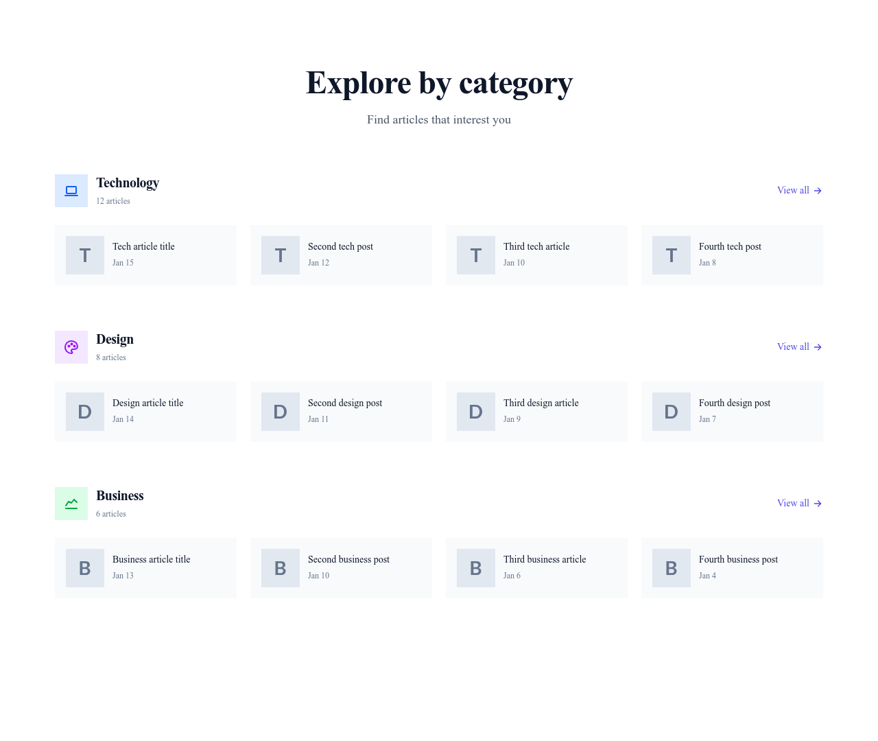 Screenshot of Blog Section Categories template