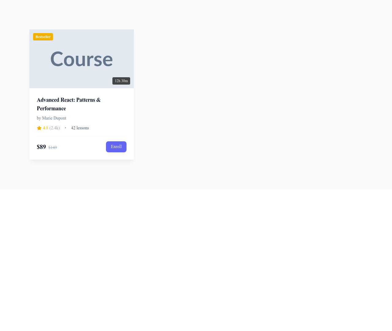 Screenshot of Card Course template