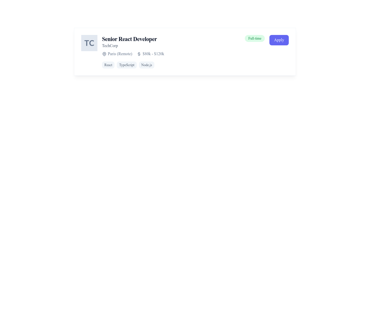 Screenshot of Card Job template