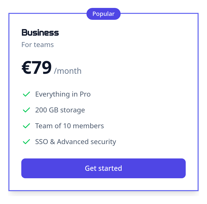 Screenshot of Card Pricing Popular template