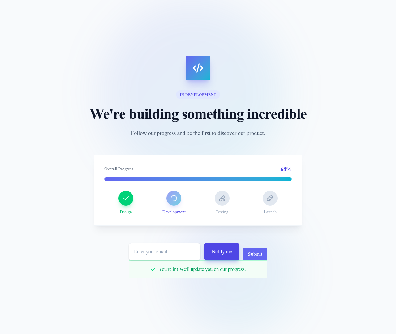 Screenshot of Coming Soon Progress template