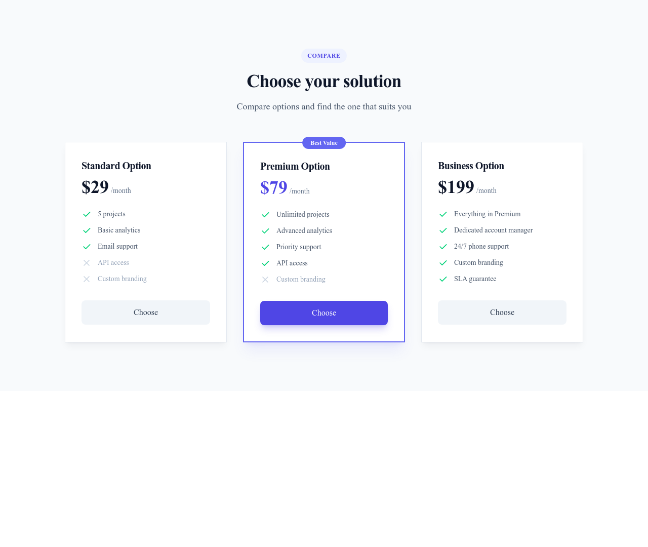 Screenshot of Comparison Cards template