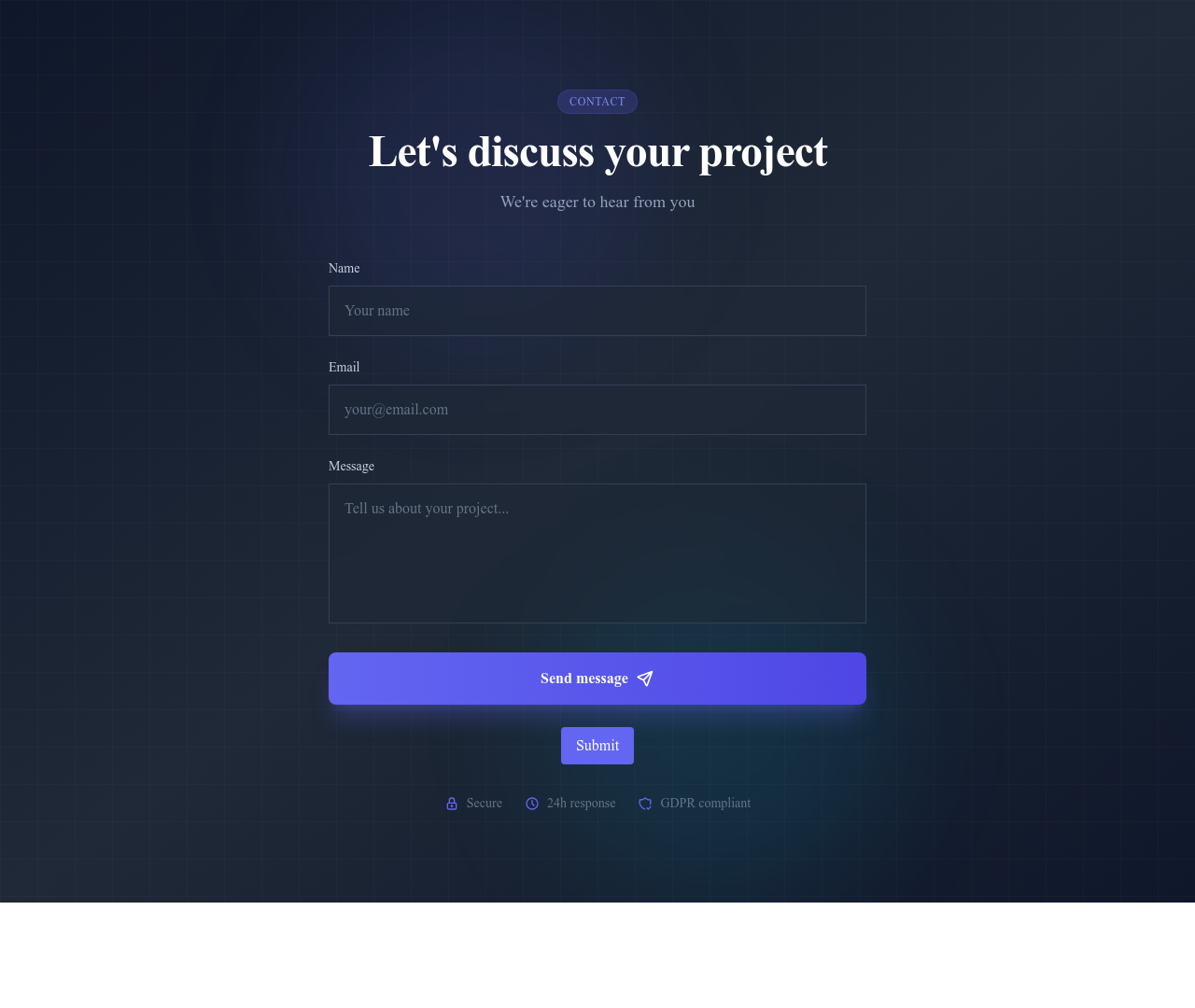 Screenshot of Contact Form Dark template