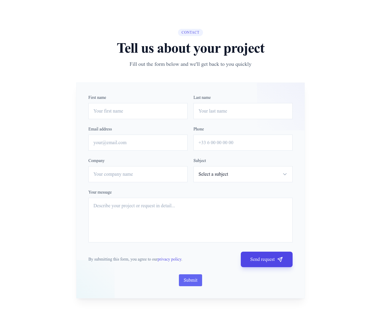 Screenshot of Contact Form Detailed template