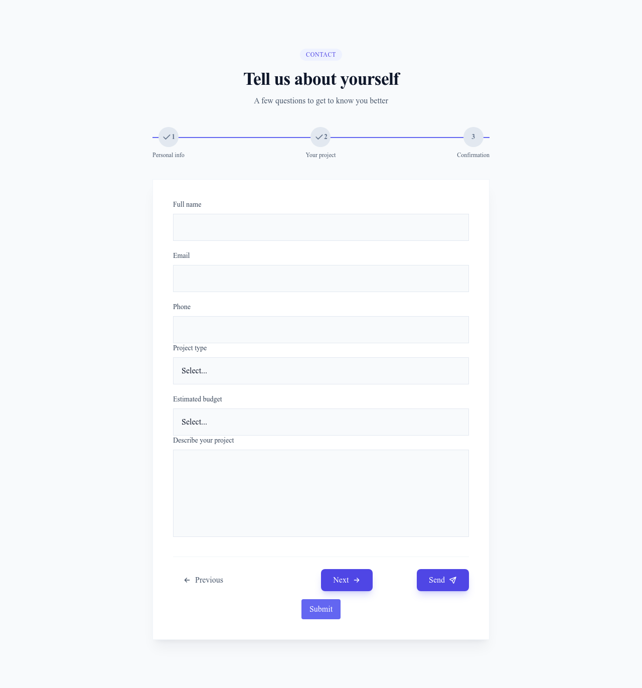 Screenshot of Contact Form Steps template