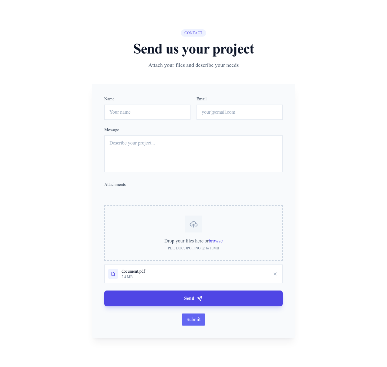 Screenshot of Contact Form With File template