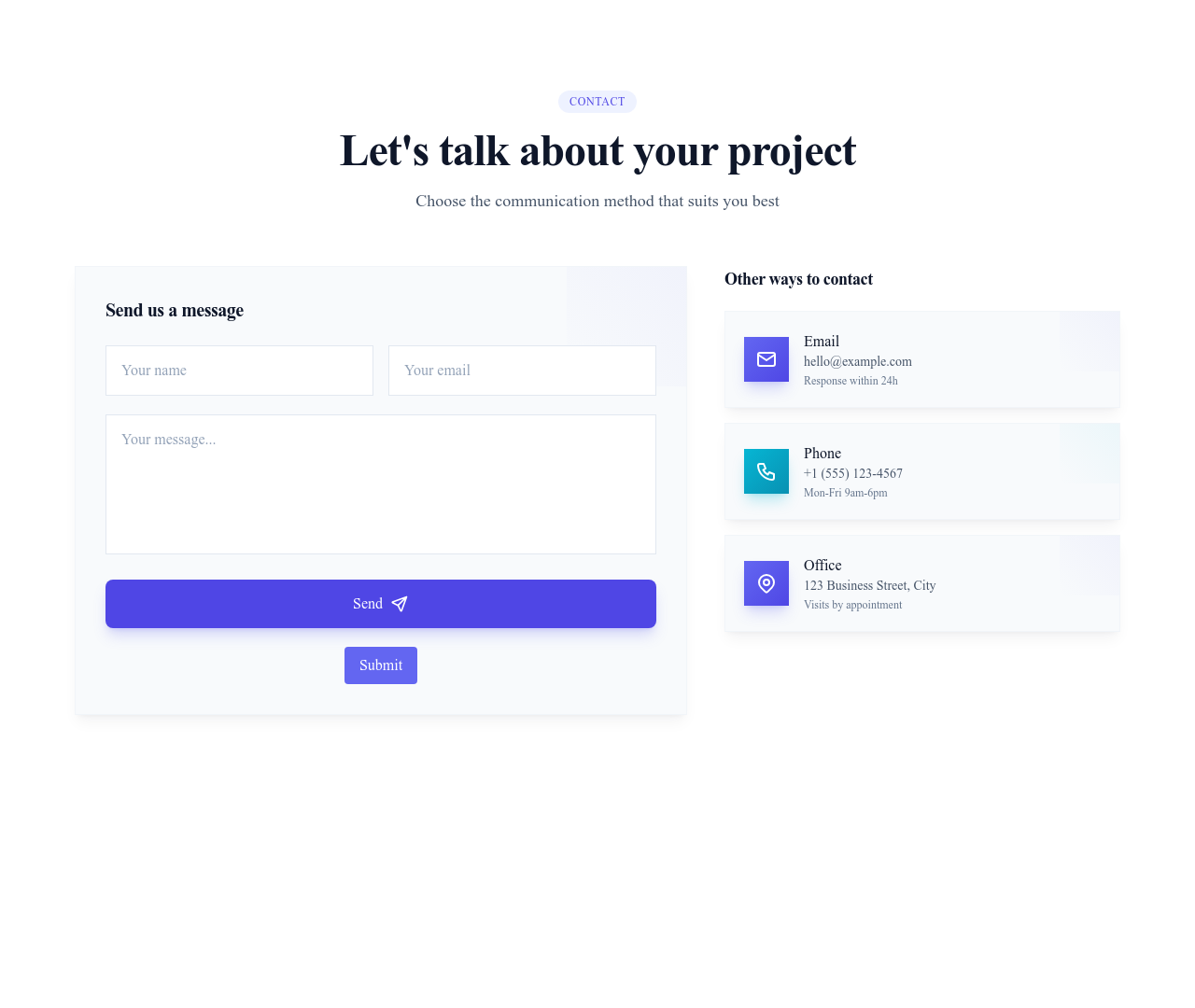 Screenshot of Contact Form With Info template