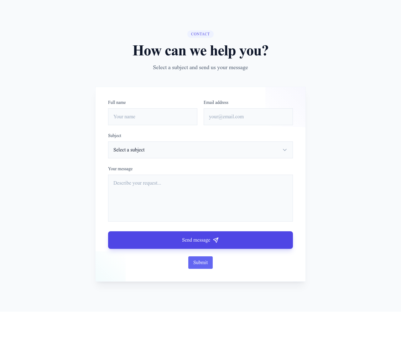 Screenshot of Contact Form With Subject template
