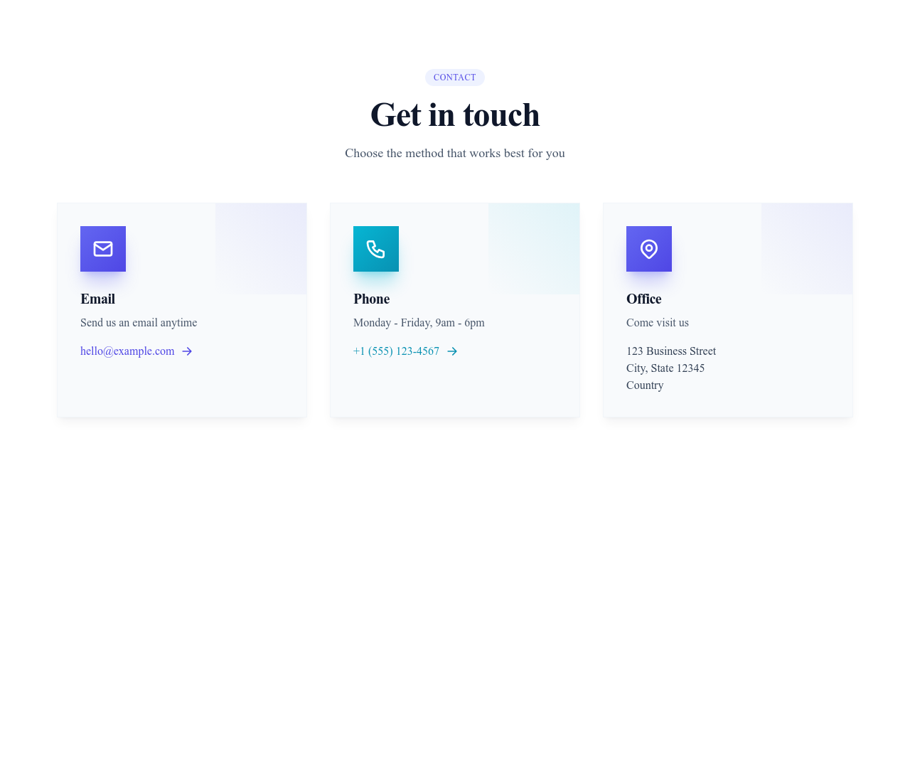 Screenshot of Contact Info Cards template