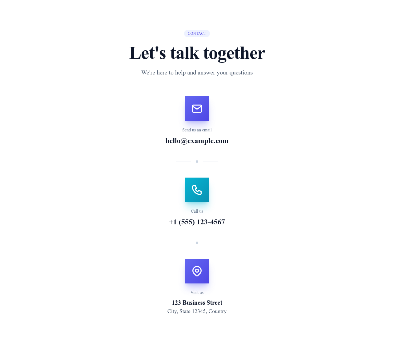 Screenshot of Contact Info Centered template