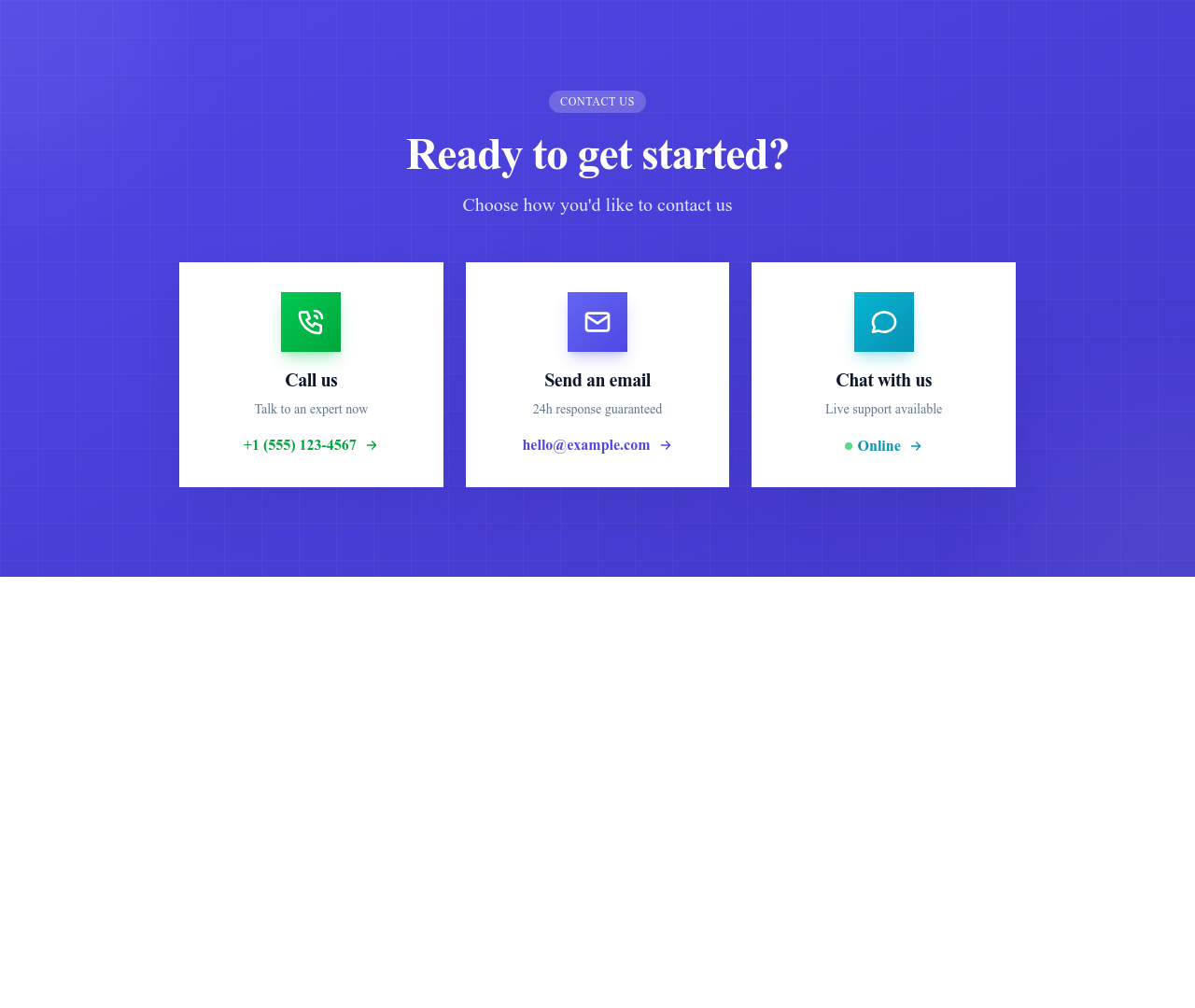 Screenshot of Contact Info CTA template