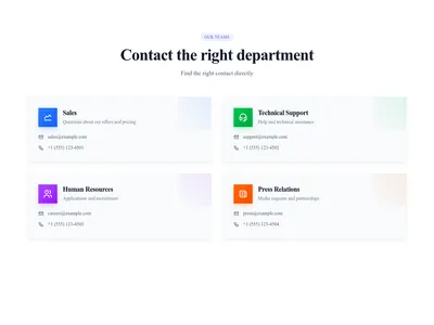 Screenshot of Contact Info Departments template