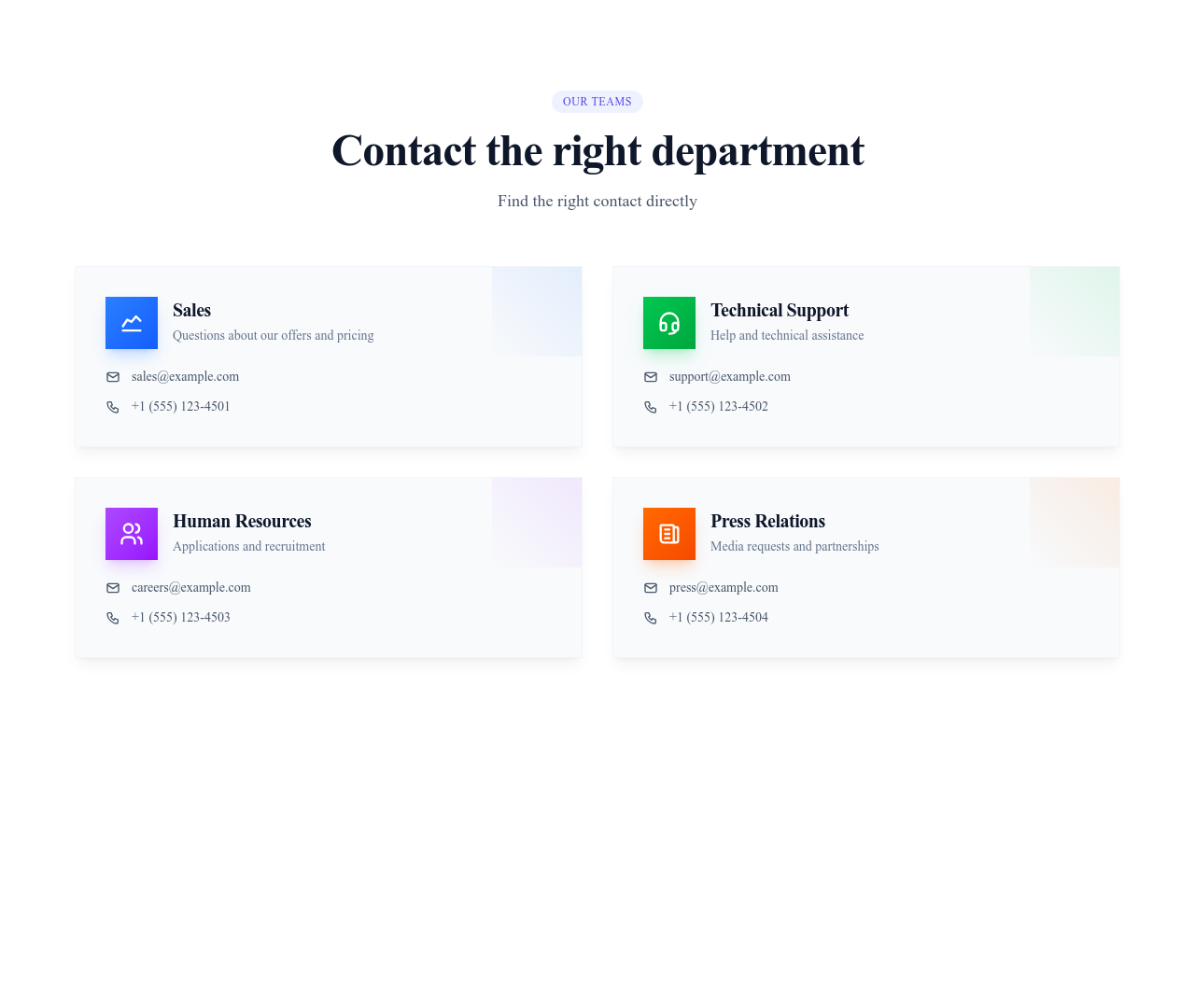 Screenshot of Contact Info Departments template