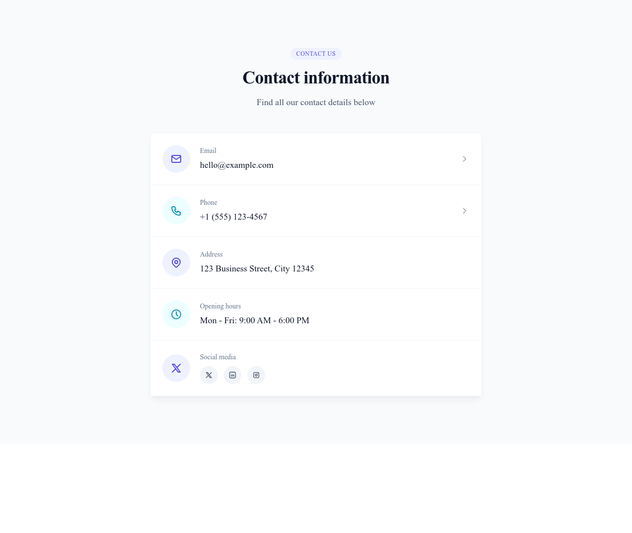 Screenshot of Contact Info Icons template