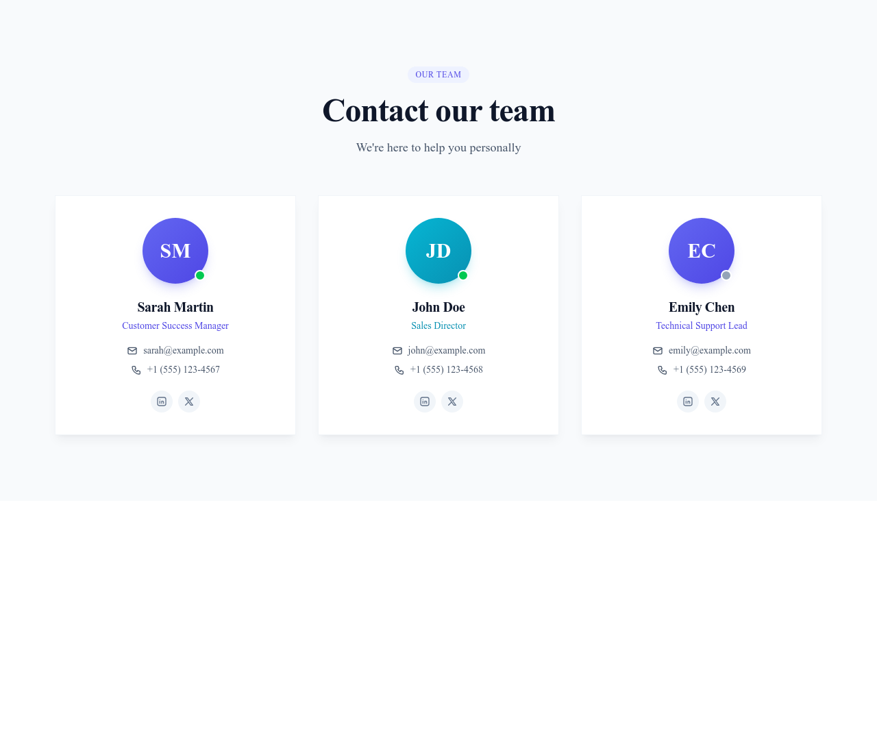 Screenshot of Contact Info Team template
