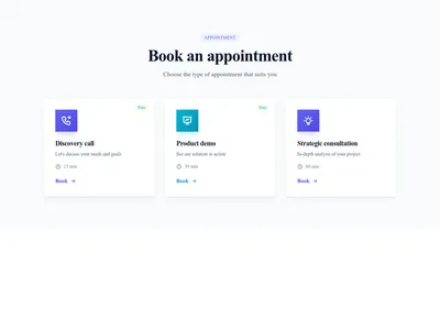 Screenshot of Contact Section Booking template
