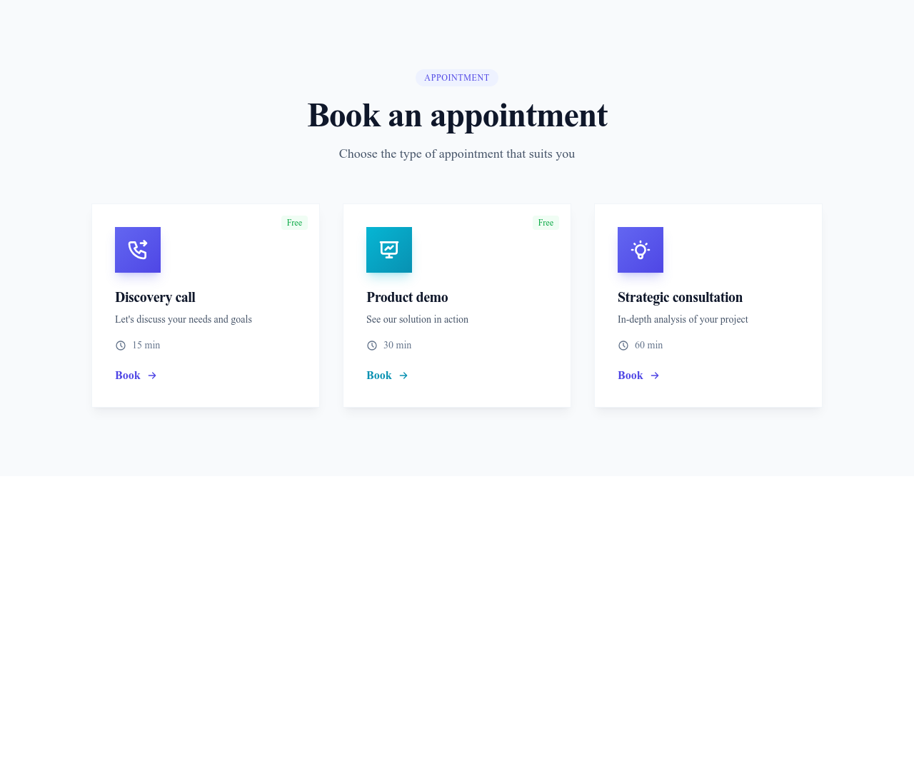 Screenshot of Contact Section Booking template