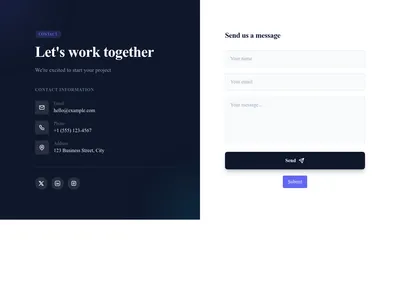 Screenshot of Contact Section Dark Light template
