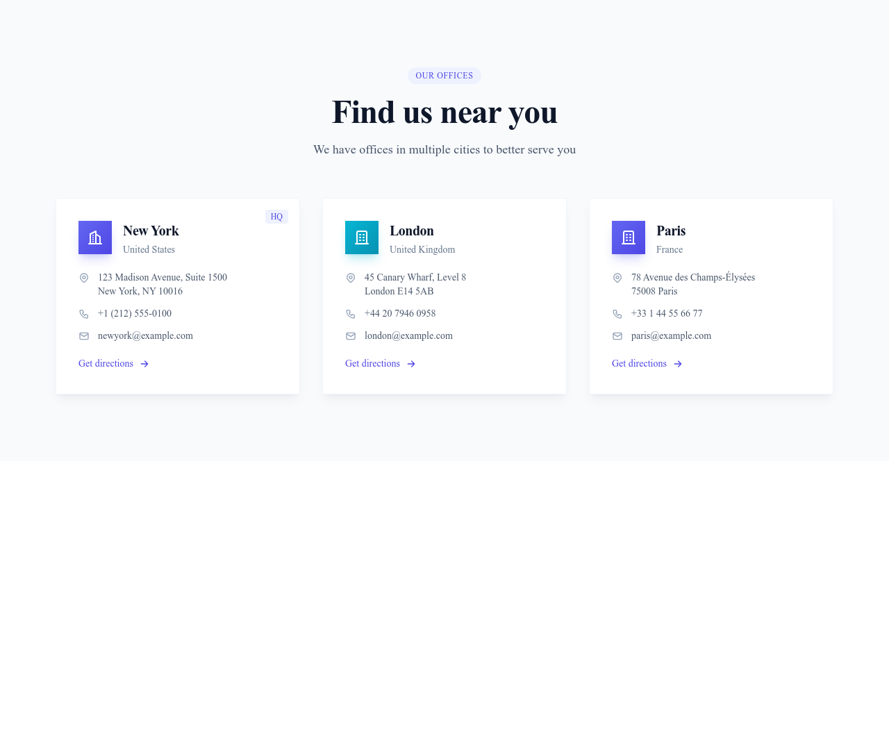 Screenshot of Contact Section Locations template
