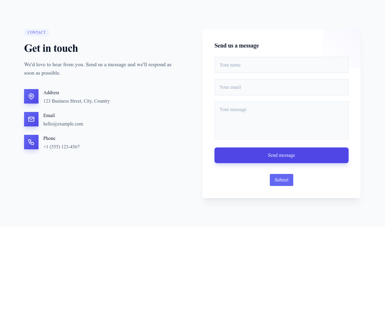 Screenshot of Contact Split template