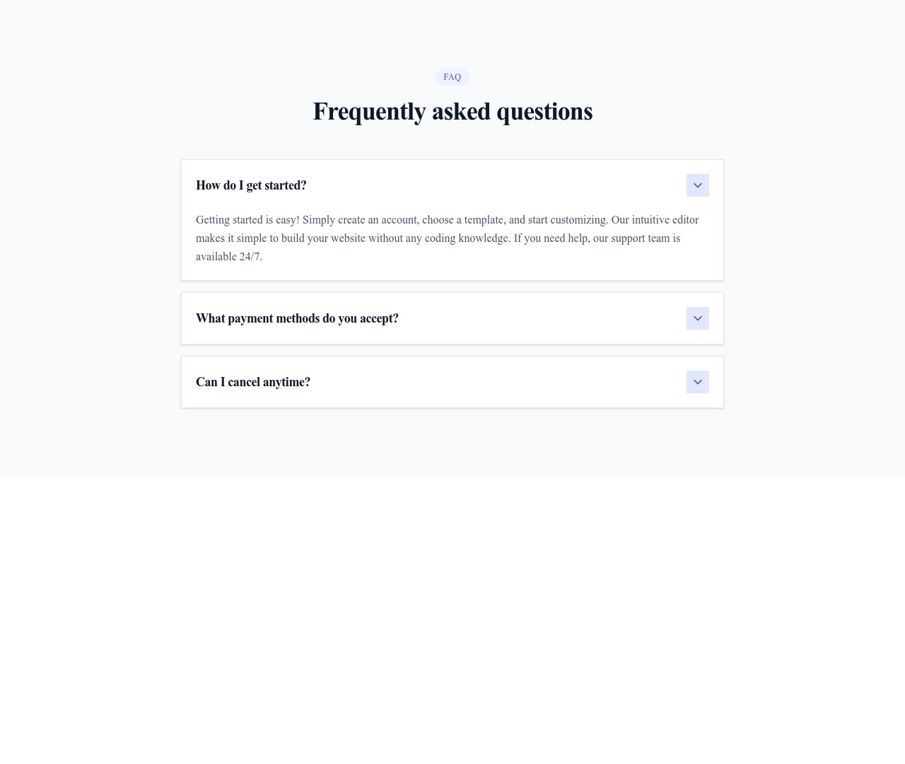 Screenshot of Content Text Accordion template