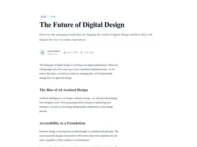Screenshot of Content Text Article template