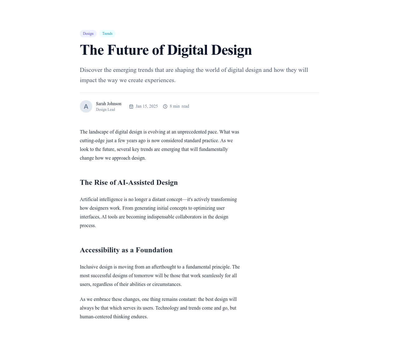 Screenshot of Content Text Article template