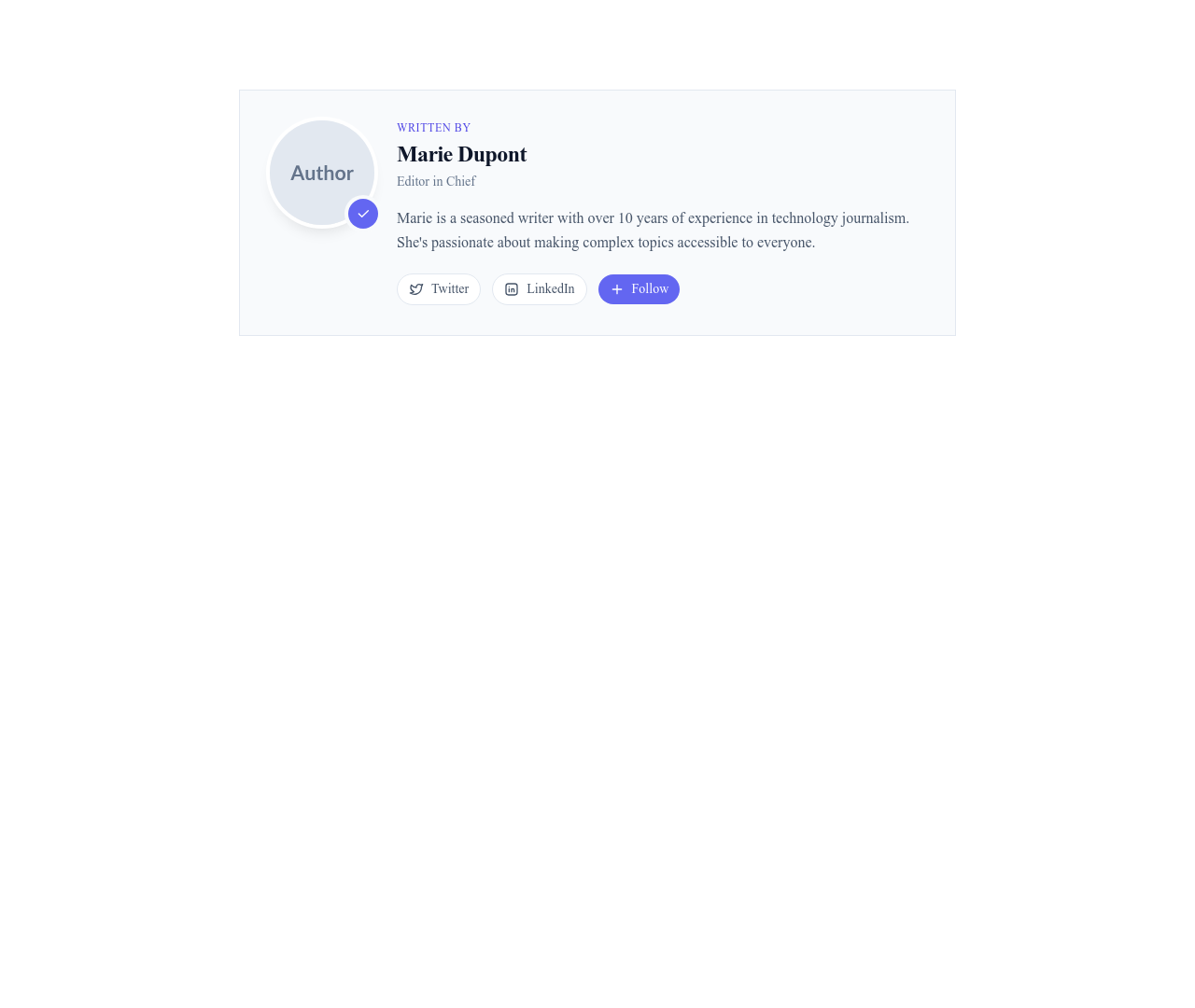 Screenshot of Content Text Author Bio template