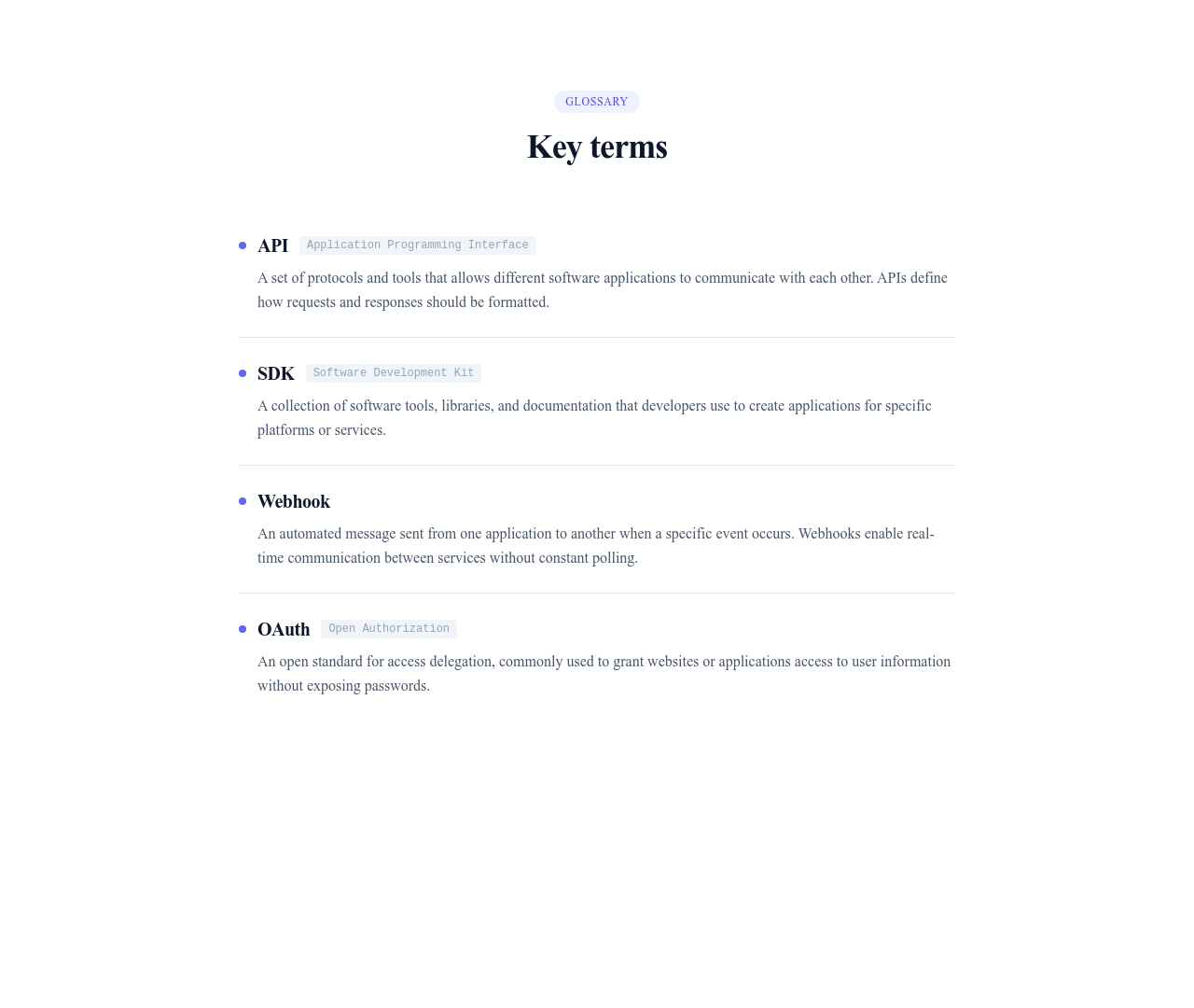 Screenshot of Content Text Definition List template