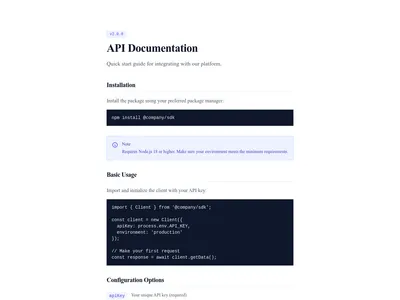 Screenshot of Content Text Documentation template