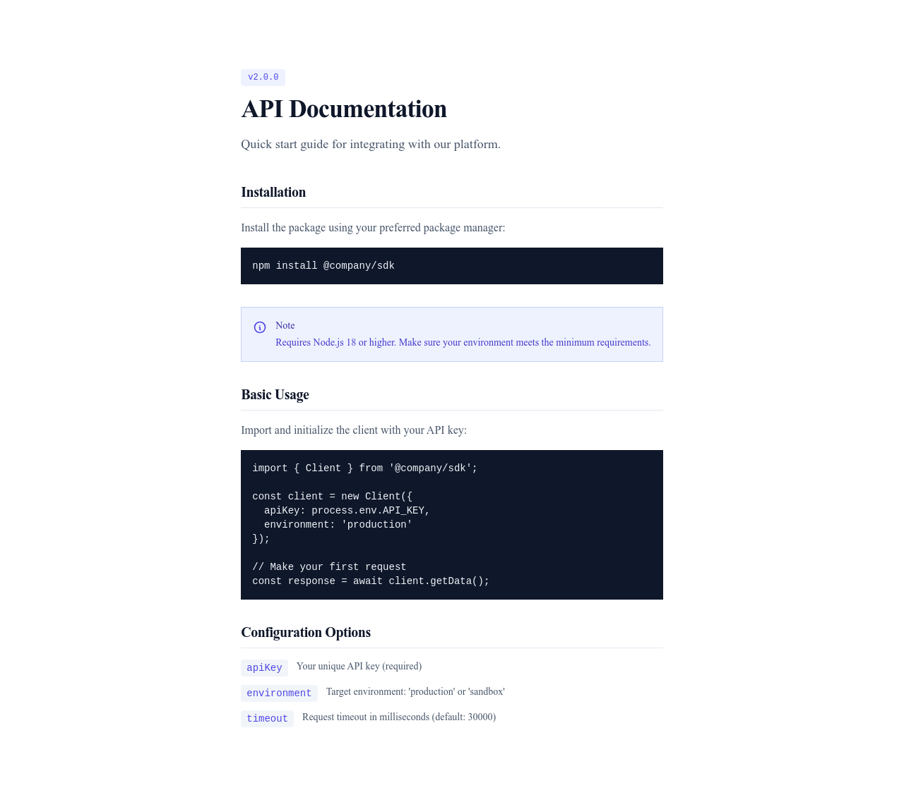 Screenshot of Content Text Documentation template