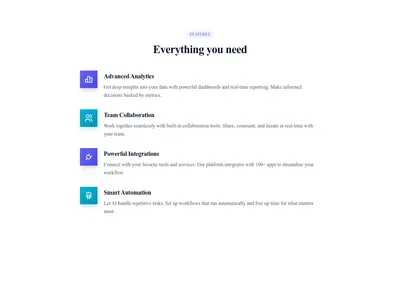 Screenshot of Content Text Icon List template
