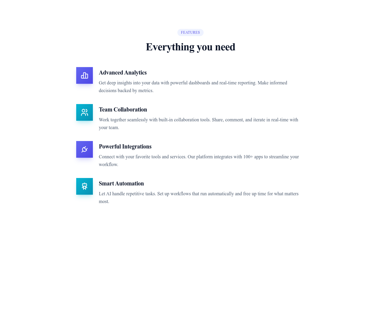 Screenshot of Content Text Icon List template