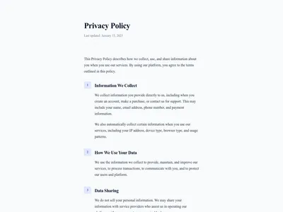 Screenshot of Content Text Legal template