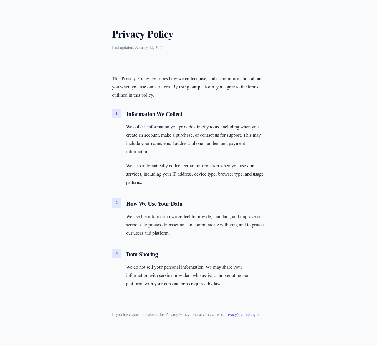 Screenshot of Content Text Legal template