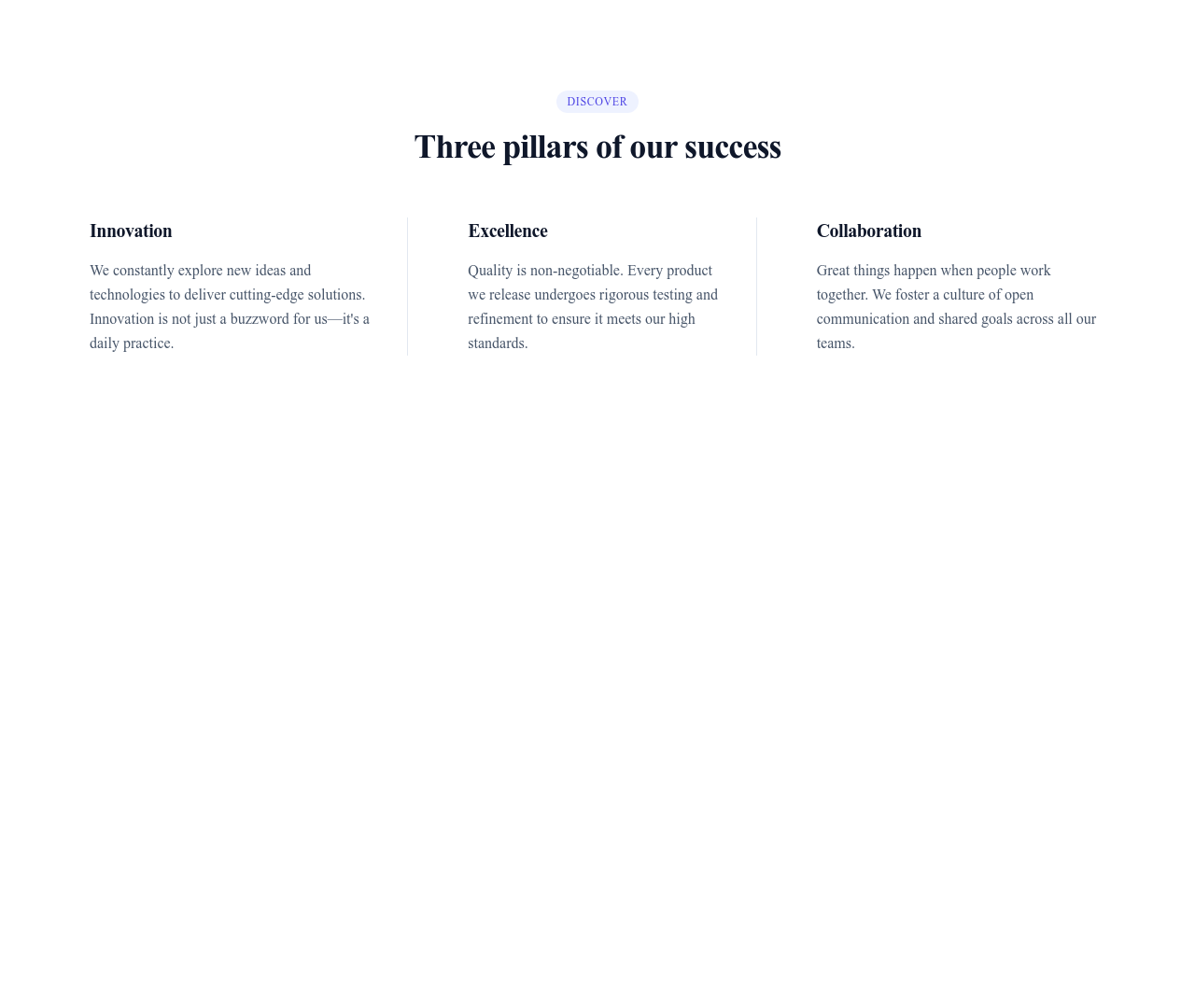 Screenshot of Content Text Three Columns template