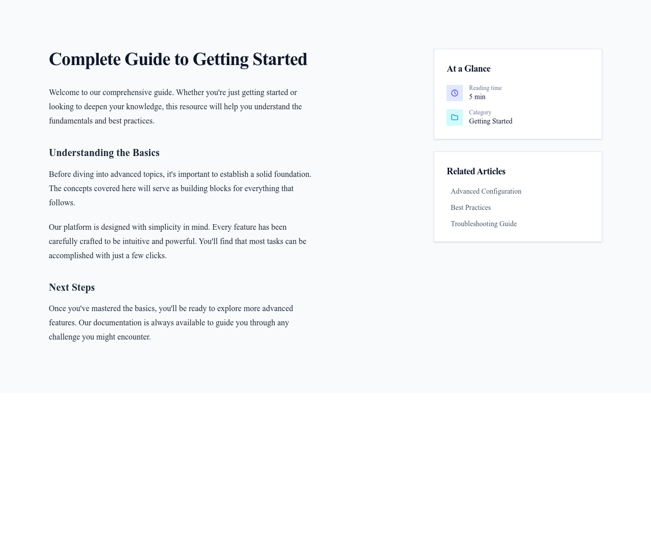Screenshot of Content Text with Sidebar template