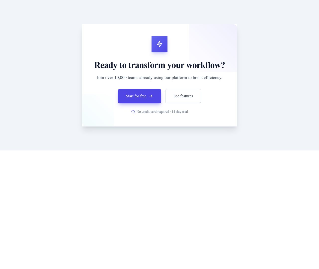 Screenshot of CTA Card Simple template